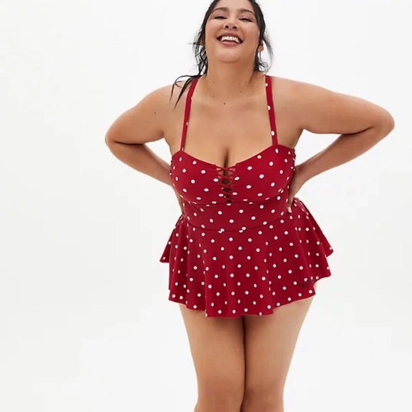 Torrid Minnie Mouse Polka Dot Peplum Swimsuit